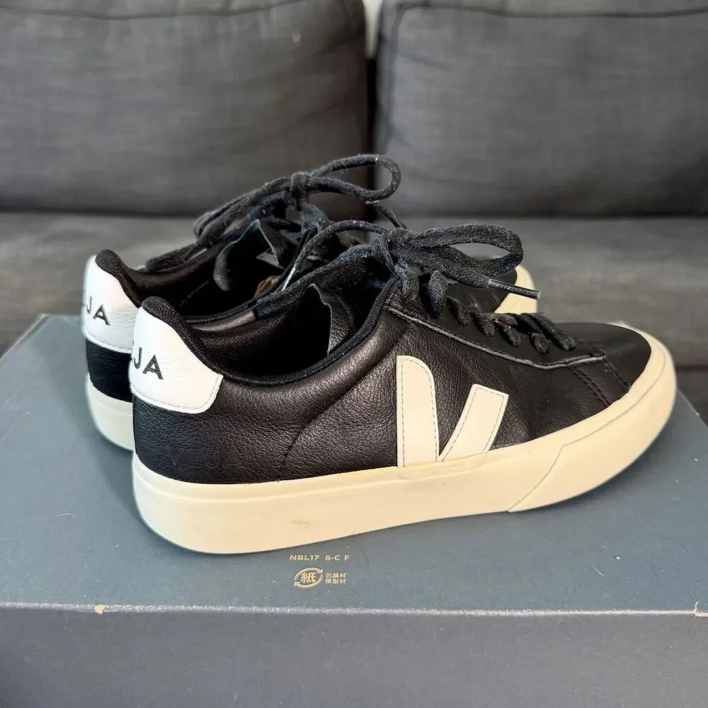 VEJA Campo Black White Leather Low Casual Shoes Sneaker Women's Size 7